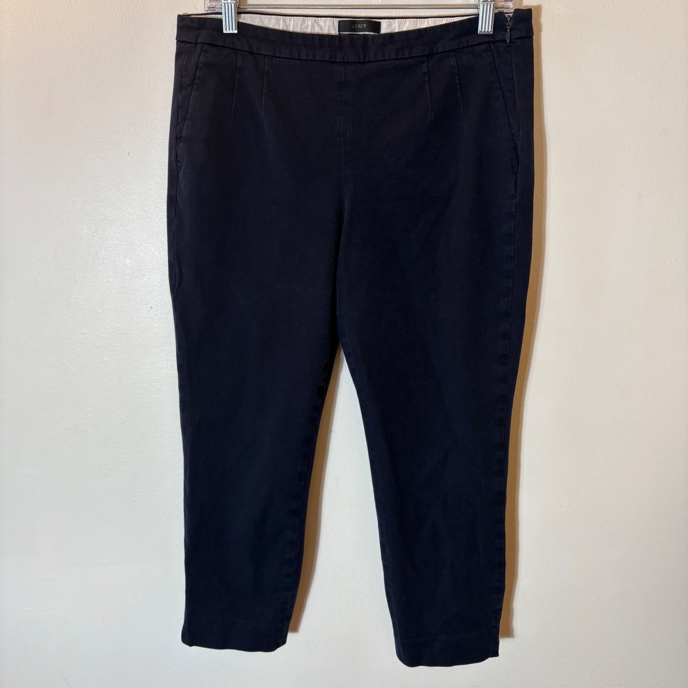 J. Crew Martie Slim Cropped Pants Navy Blue Side Zip Size 10